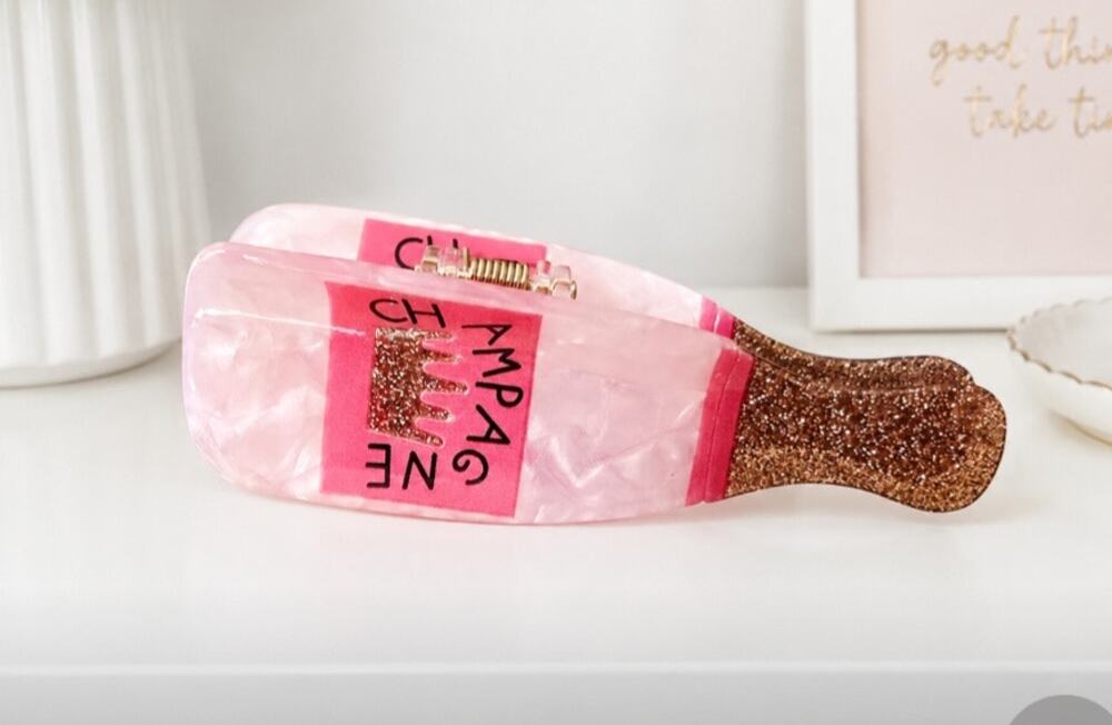 Acetate Champagne Bottle Pink Hair Claw Clip